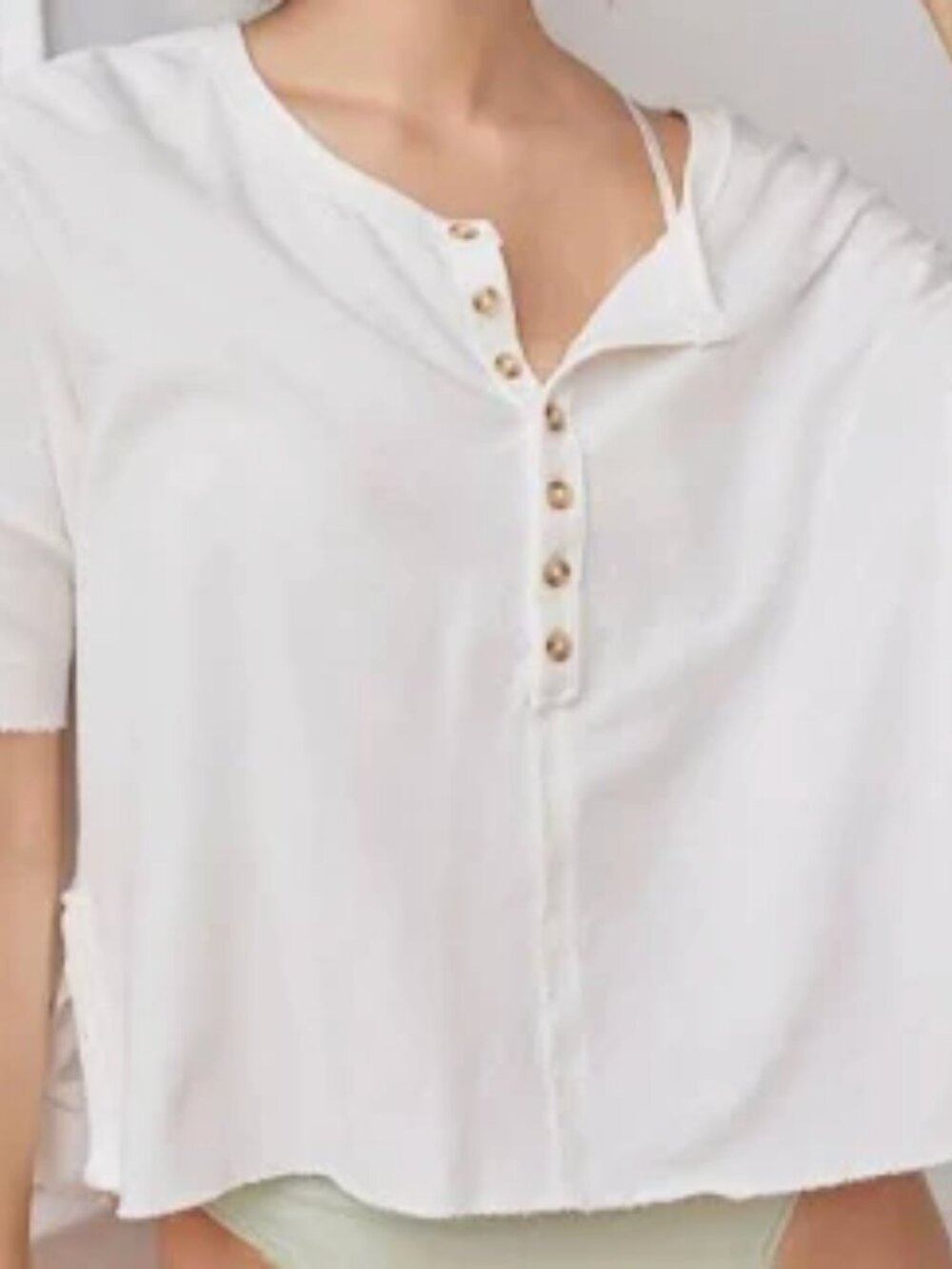 Urban Outfitters White Henley T-shirt Out From Under, Small